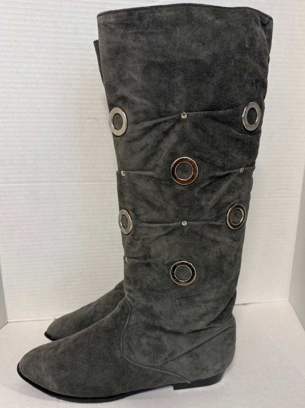 Aj Valenci Gray Suede Over-the-Knee Boots with Grommet Accents Never Worn